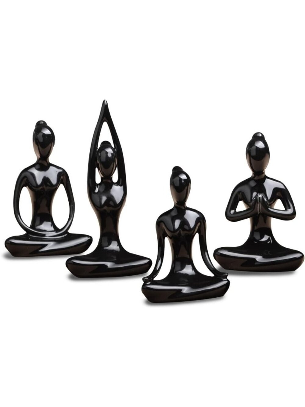 Set of 4 Ceramic Yoga Pose Statues - Meditation Figurines for Home Decor
